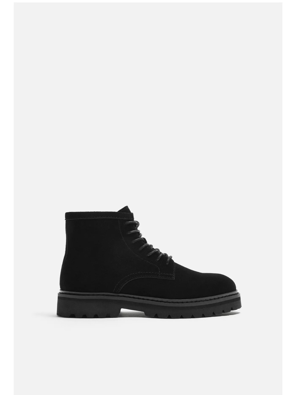 ZARA Black Leather Suede Lace-Up Boots